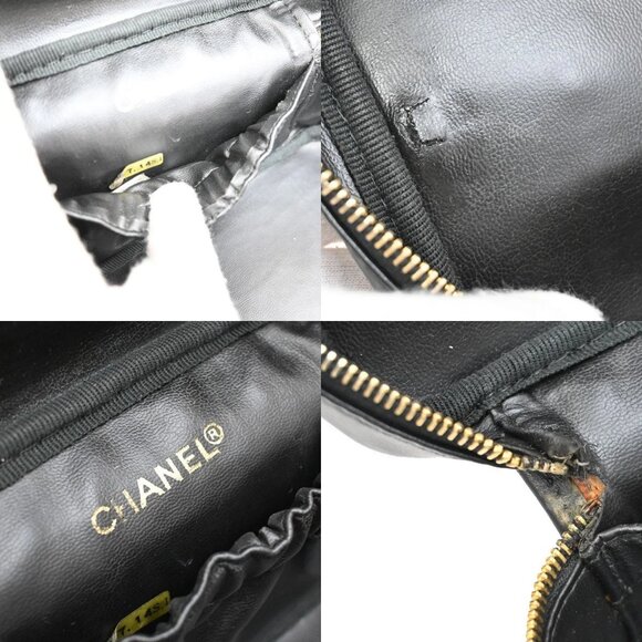 CHANEL CC Logo Bicolore Vanity Hand Bag Leather Black GHW Vintage 70KB285 - Picture 13 of 15